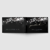 Bokeh Lights Zwart Zilver Script Elegante bruiloft Gastenboek (Volledig)