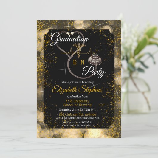 Bokeh Nurse Stethoscope EKG Graduation Party Kaart (Staand voorkant)