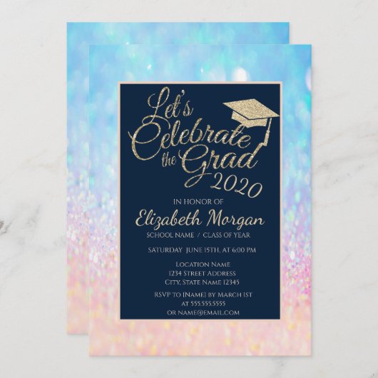 Bokeh Ombre Glitter Graduation Cap Afstuderen Kaart (Voorkant / Achterkant)