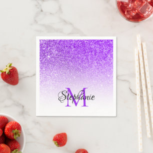 Bokeh Paarse Glitter Witte Ombre Monogram Servet