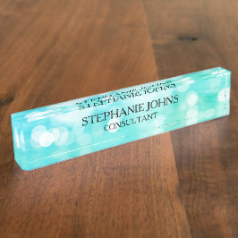 Bokeh Pattern Blue Blauwgroen Aqua Monogram Name M Naambordje