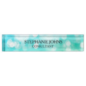 Bokeh Pattern Blue Blauwgroen Aqua Monogram Name M Naambordje (Voorkant)