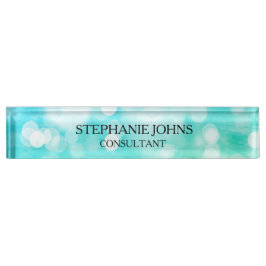 Bokeh Pattern Blue Blauwgroen Aqua Monogram Name M Naambordje