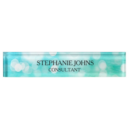 Bokeh Pattern Blue Blauwgroen Aqua Monogram Name M Naambordje (Voorkant)