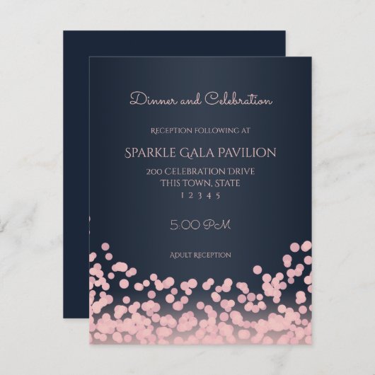 Bokeh Pink en Navy Blue Receptie Kaart (Voorkant / Achterkant)