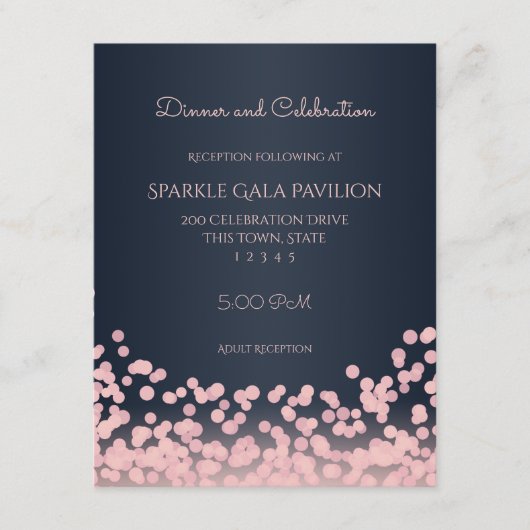 Bokeh Pink en Navy Blue Receptie Kaart (Voorkant)