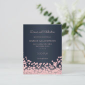 Bokeh Pink en Navy Blue Receptie Kaart (Staand voorkant)