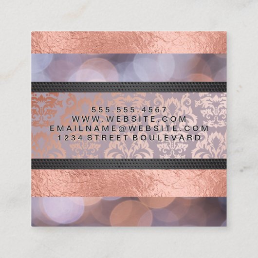 Bokeh | Roos Gold Foil | Damaskleurblok Vierkante Visitekaartje (Achterkant)