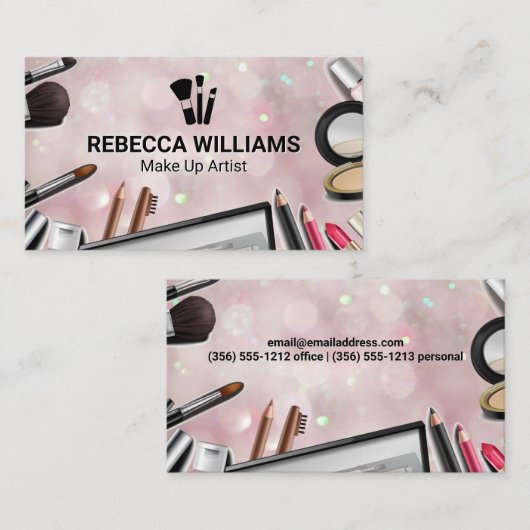 Bokeh Roze Achtergrond | Make-upkwasten Visitekaartje (Voorkant / Achterkant)