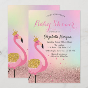 Bokeh, Roze Flamingo Holografische Baby Shower Kaart