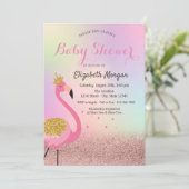 Bokeh, Roze Flamingo Holographic Baby shower Kaart (Staand voorkant)