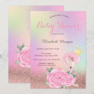 Bokeh, Roze Roze Flamingo Holografische Baby Showe Kaart