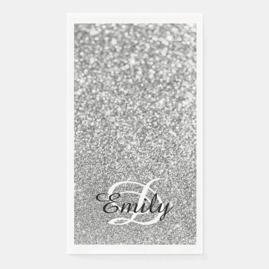 Bokeh Silver Glitter gepersonaliseerd monogram Servet (Voorkant)