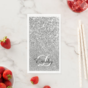 Bokeh Silver Glitter gepersonaliseerd monogram Servet