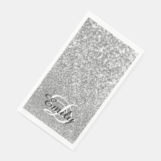 Bokeh Silver Glitter gepersonaliseerd monogram Servet (Hoek)