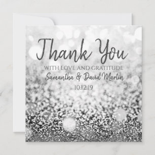 Bokeh Silver Glitter Wedding Bedankt Kaart