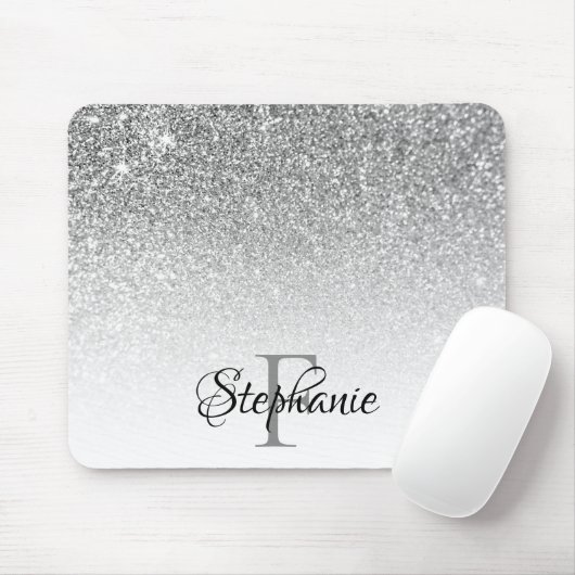 Bokeh Silver Gray Glitter White Ombre Monogram Muismat (Met muis)