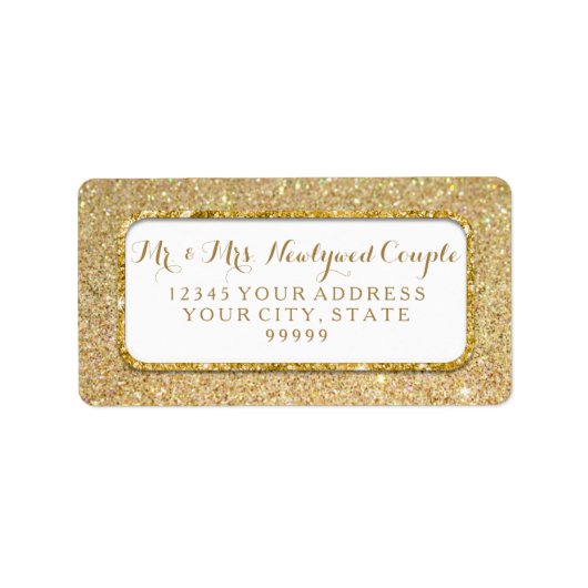 Bokeh Sparkle Script Gold Glitter Afgeronde hoeken Etiket (Voorkant)