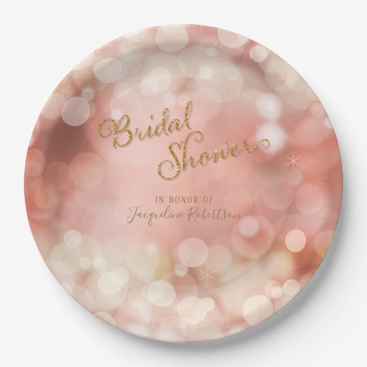 Bokeh Sparkle Twinkle Licht Pastel Pink Bridal Papieren Bordje (Voorkant)