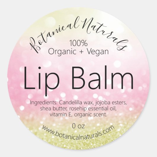 Bokeh Sparkly Pink Gold Lip Balm Labels (Voorkant)