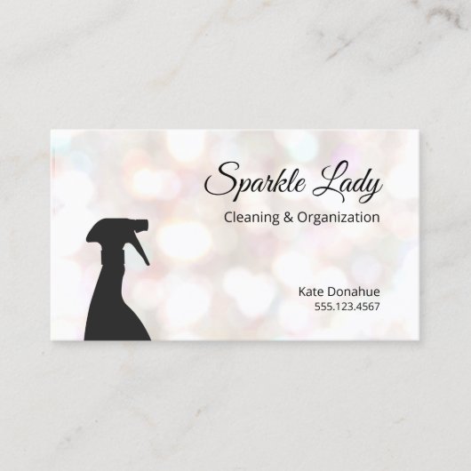 Bokeh Spray Bottle House Cleaning Logo Business Visitekaartje (Voorkant)