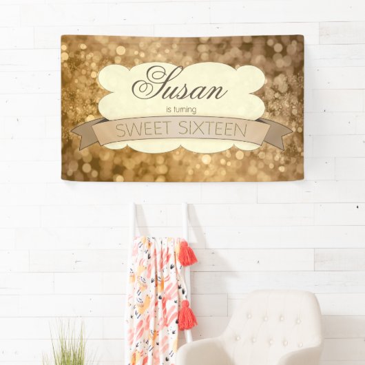 Bokeh Sweet Sixteen Gold Spandoek (Insitu)