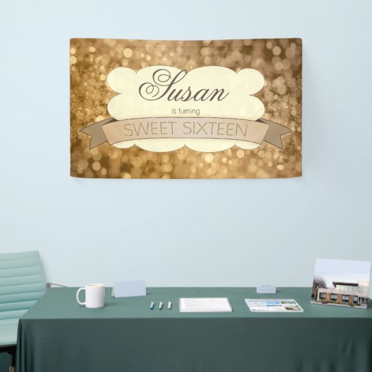 Bokeh Sweet Sixteen Gold Spandoek (Beurs)