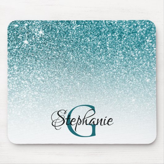 Bokeh Teal Glitter Witte Ombre Monogram Muismat (Voorkant)