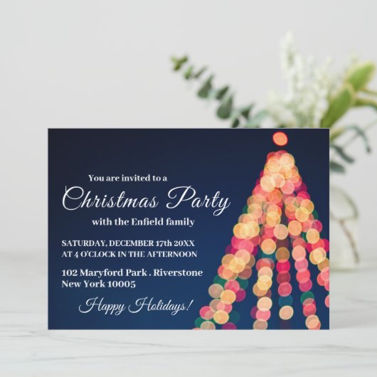 Bokeh Tree-lampjes, kerstfeest uitnodigen Aankondiging (Staand voorkant)