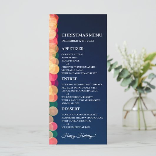 Bokeh Tree Lights, Kerstmenu Menu (Staand voorkant)