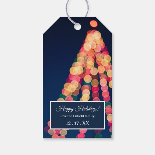 Bokeh Tree Lights, Kerstmis Cadeaulabel (Voorkant)