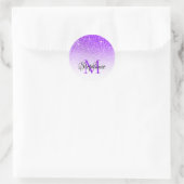 Bokeh Violet Glitter White Ombre Monogram Ronde Sticker (Tas)