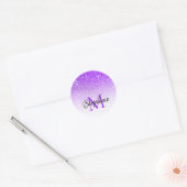 Bokeh Violet Glitter White Ombre Monogram Ronde Sticker (Envelop)