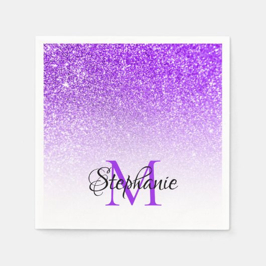 Bokeh Violet Glitter White Ombre Monogram Servet (Voorkant)
