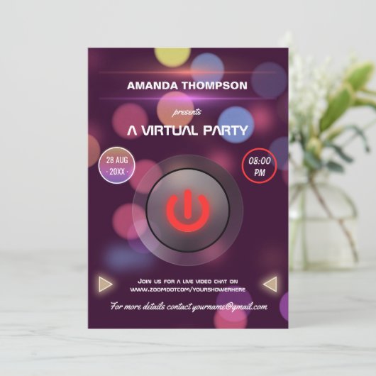 Bokeh Virtual Birthday Party Kaart (Staand voorkant)