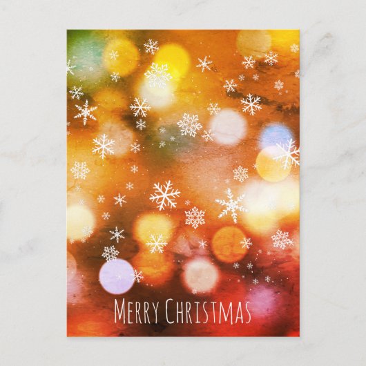 Bokeh Vivid Lights Sneeuwvlokken - Modern Kerstmis Feestdagenkaart (Voorkant)