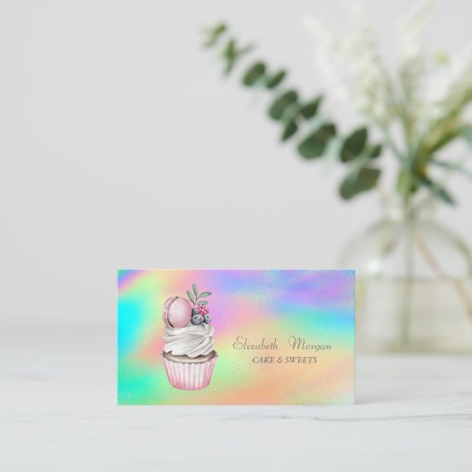 Bokeh Waterverf Macaroons Kleurrijke Holografische Visitekaartje (Staand voorkant)
