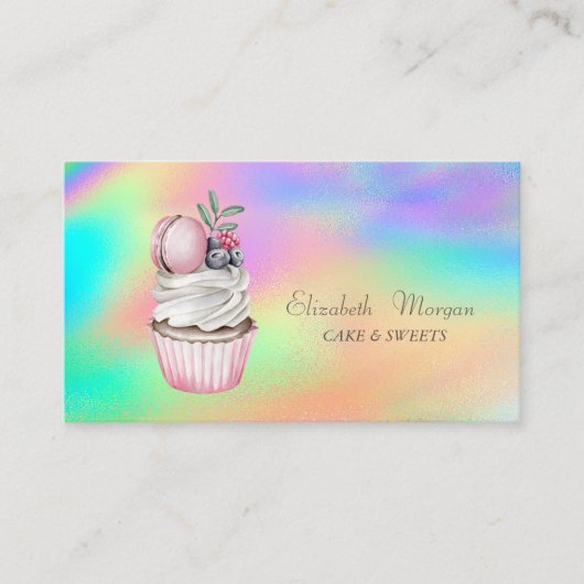 Bokeh Waterverf Macaroons Kleurrijke Holografische Visitekaartje (Voorkant)