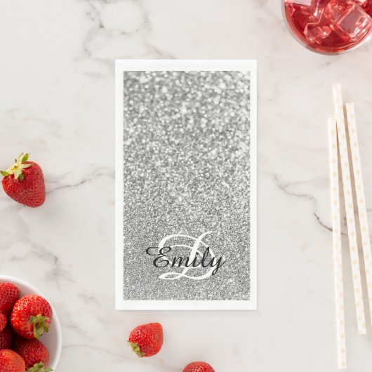 Bokeh Zilver Glitter Persoonlijk Monogram Servet (Insitu)