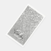 Bokeh Zilver Glitter Persoonlijk Monogram Servet (Hoek)
