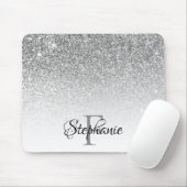 Bokeh Zilver Grijs Glitter Wit Ombre Monogram Muismat (Met muis)
