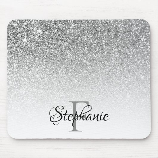 Bokeh Zilver Grijs Glitter Wit Ombre Monogram Muismat (Voorkant)