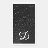 Bokeh Zwart Glitter Modern Calligrafie Monogram Servet (Voorkant)