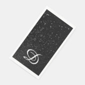 Bokeh Zwart Glitter Modern Calligrafie Monogram Servet (Hoek)