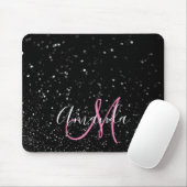 Bokeh Zwart Glitter Roze en Witte Monogram Muismat (Met muis)