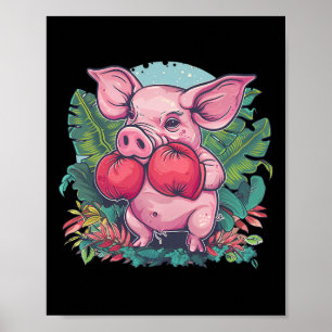 Bokkende Varken Met Bokshandschoenen Kickboksen Gr Poster