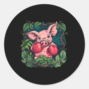 Bokkende Varken Met Bokshandschoenen Kickboksen Gr Ronde Sticker