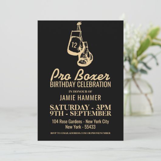 Boks handschoenen Silhouette Verjaardagsfeestje Kaart (Staand voorkant)