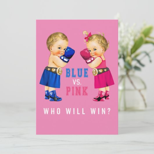 Boksen Baby's Geslacht onthullen Party Kaart (Staand voorkant)