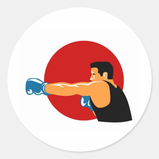 Boksen bokser vechtende knock-out punch ronde sticker (Voorkant)